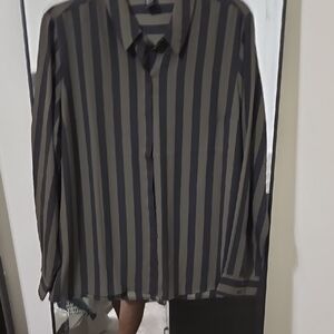 Express Green and Black Striped Button Down Shirt
